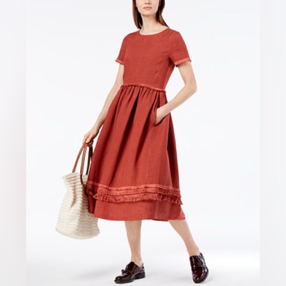 WEEKEND MAX MARA VAL LINEN FRINGE TRIM DRESS